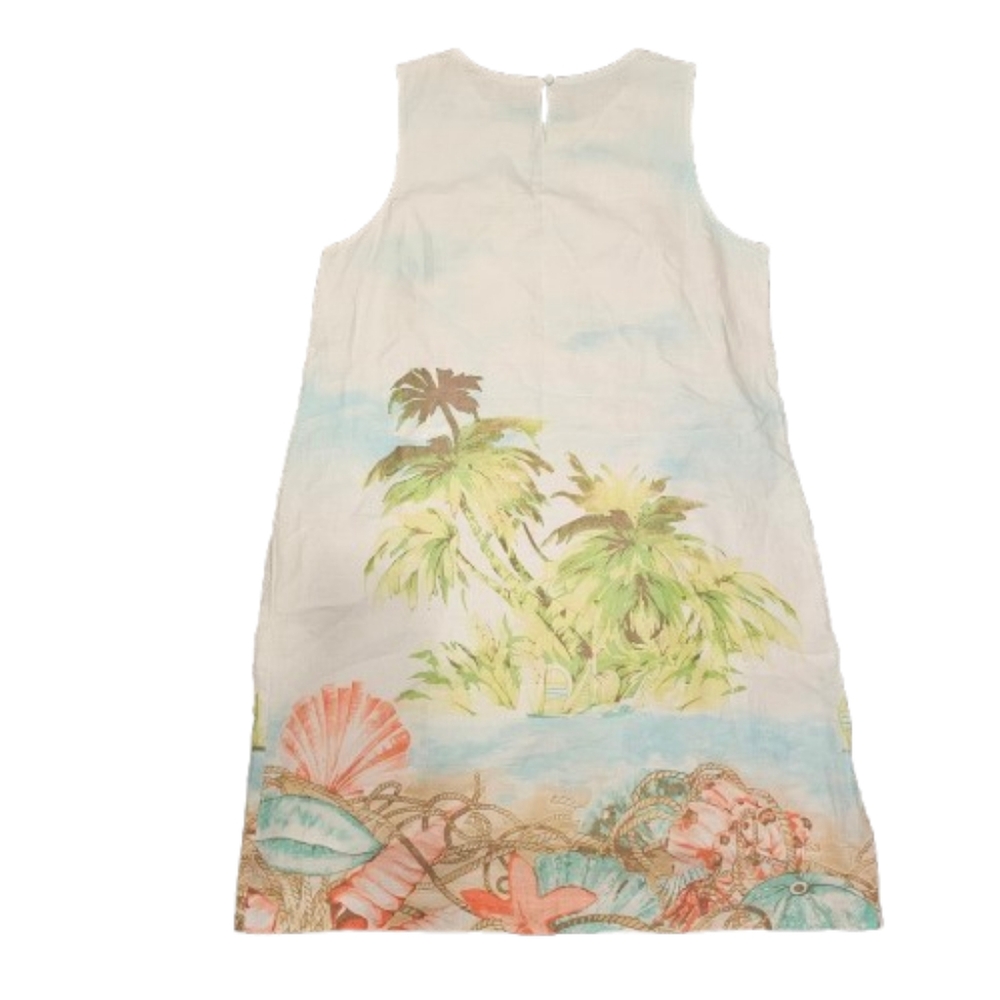J Jill Love Linen  Beach Palm Tree Tropical Print Pockets Shift Dress Sz L Vacay - Picture 2 of 6